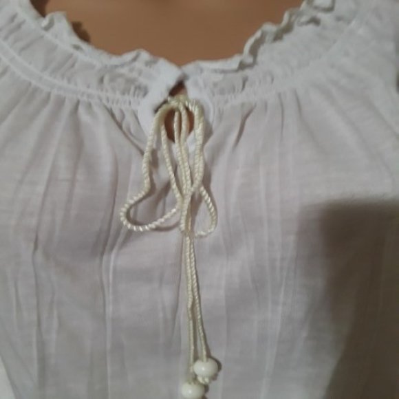 Bongo White Crinkle Peasant Short Sleeve Rope Tie Neck Size SJ NWT - Picture 2 of 6
